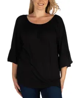 Women's Plus Flared Long Sleeves Henley Tunic Top