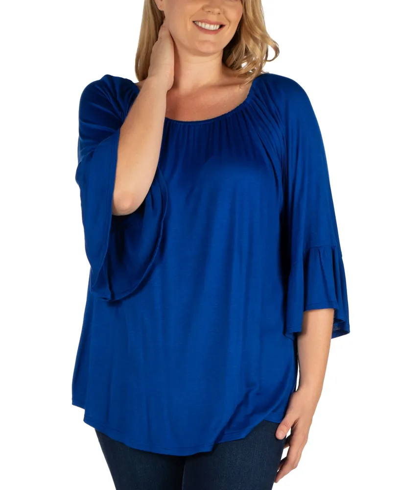 Women's Plus Size Flared Long Sleeves Henley Tunic Top