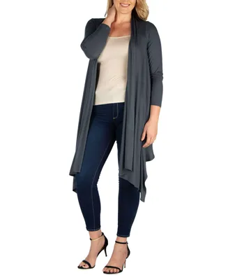 Women's Plus Size Extra Long Open Front Cardigan