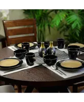 Elama Cambridge Grand 16 Piece Dinnerware Set, Black/Warm Taupe