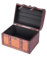 Vintiquewise Decorative Wood Leather Treasure Box - Large Trunk