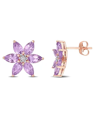 Amethyst and Diamond Floral Stud Earrings