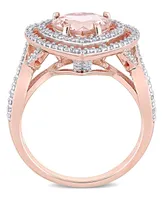 Morganite and Diamond Double Halo Heart Ring