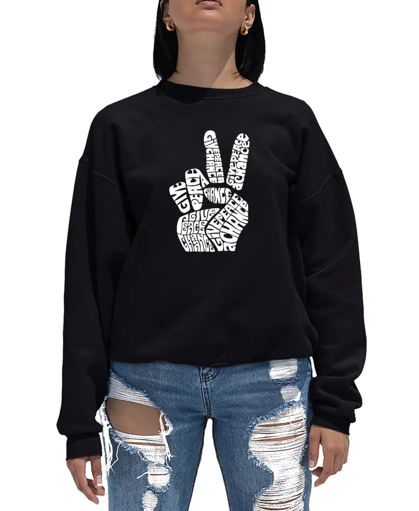 Women's Word Art Crewneck Peace Fingers Sweatshirt