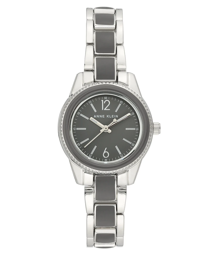 Anne Klein Gray Enamel and Silver-Tone Bracelet Watch 30mm
