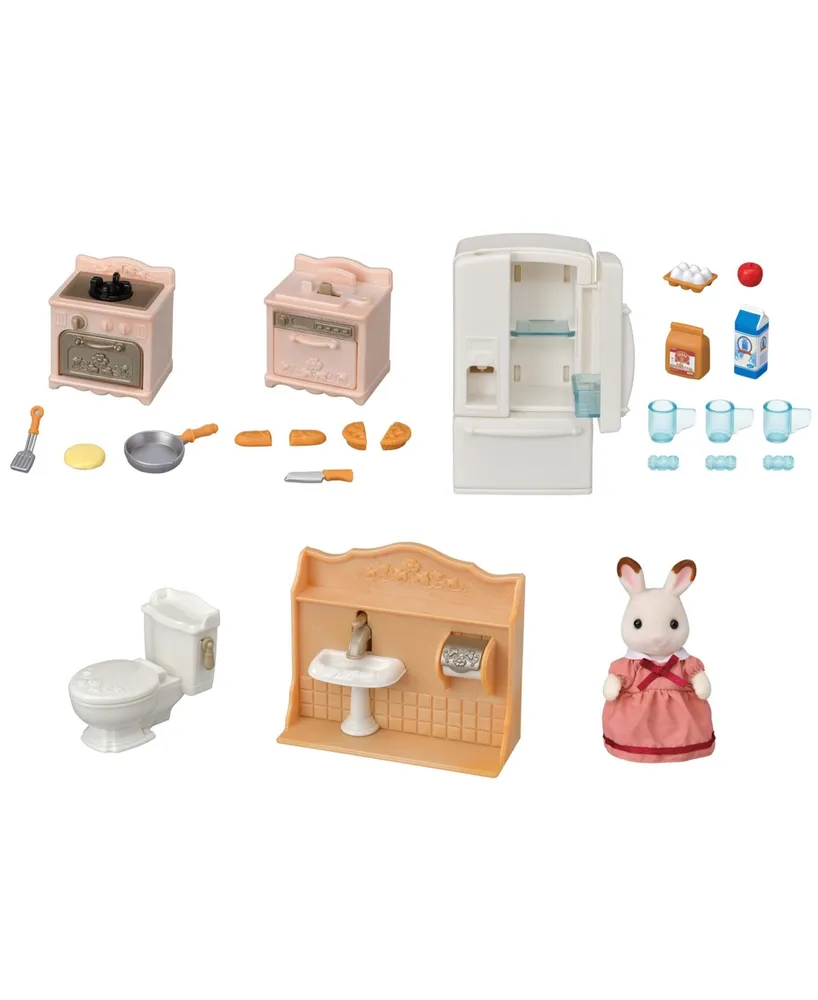 Calico Critters Playful Starter Furniture Set, Dollhouse Furniture Set with Figure and "Working" Appliances