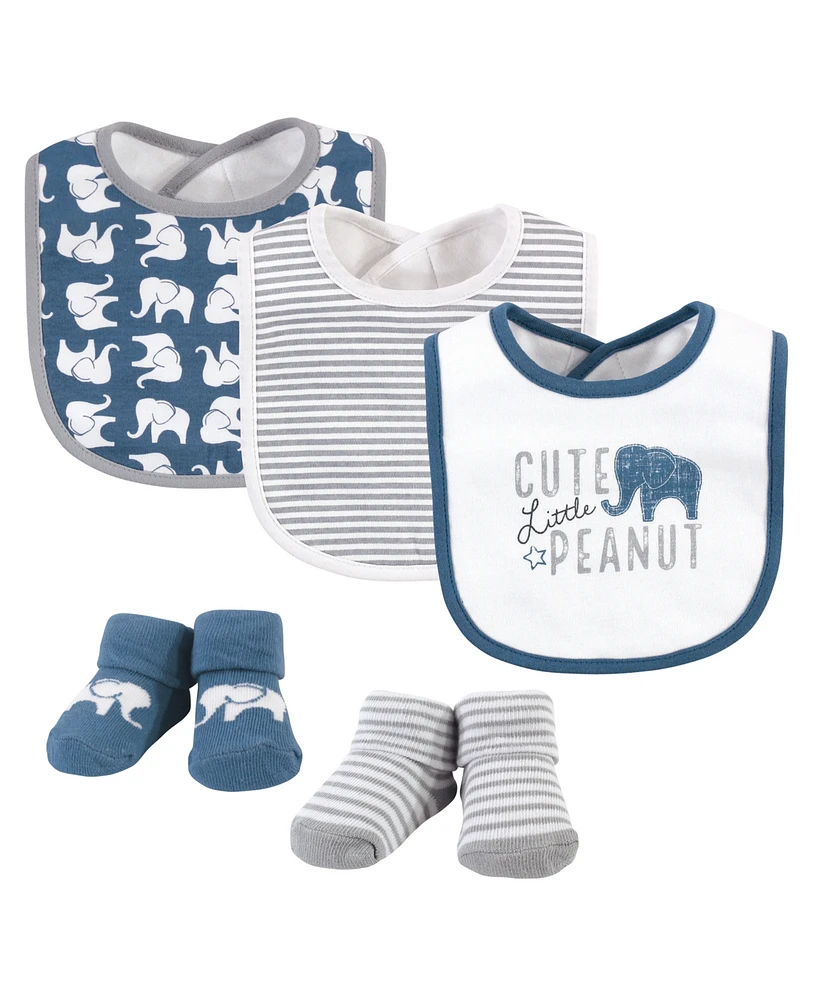 Hudson Baby Infant Boy Cotton Bib and Sock Set 5pk, Black Bear, One