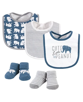 Hudson Baby Infant Boy Cotton Bib and Sock Set 5pk, Black Bear, One
