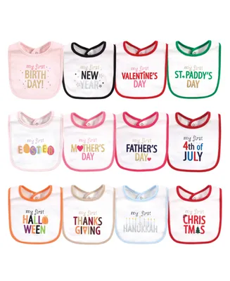 Hudson Baby Infant Girl Cotton Bibs 12pk, Holiday Bold Girl, One Size