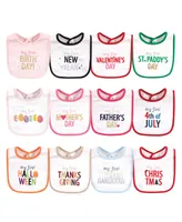 Hudson Baby Infant Girl Cotton Bibs 12pk, Holiday Bold Girl, One Size