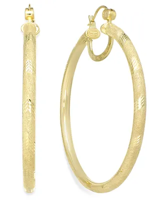 Simone I. Smith 18K Gold Over Sterling Silver Earrings, Laser and Diamond-Cut Extra Large Hoop Earrings (Also Platinum Silver)