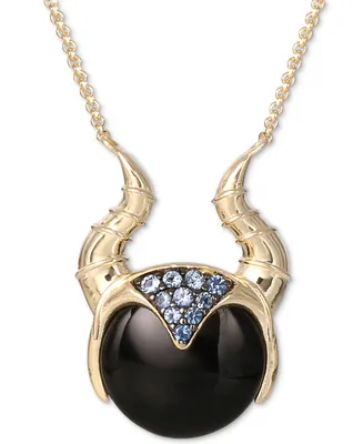 Disney Onyx & Cubic Zirconia Sleeping Beauty Maleficent Horns 18" Pendant Necklace in 18k Gold-Plated Sterling Silver