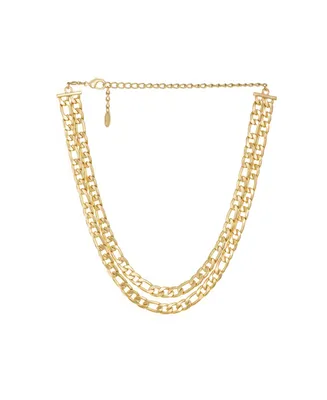 Double Gold Plated Figaro Chain Link Necklace