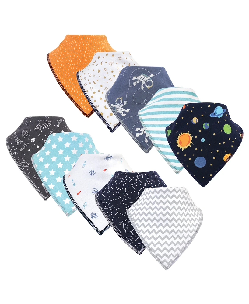 Hudson Baby Infant Boy Cotton Fleece Bandana Bibs 10pk, Solar System, One Size