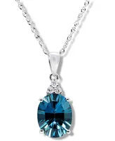 London Blue Topaz (3 ct. t.w.) & Diamond (1/20 ct. t.w.) Pendant Necklace in 14k White Gold, 16" + 2" extender