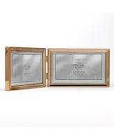 Polished Metal Hinged Double Picture Frame - Bead Border Design, 6" x 4" - Gold