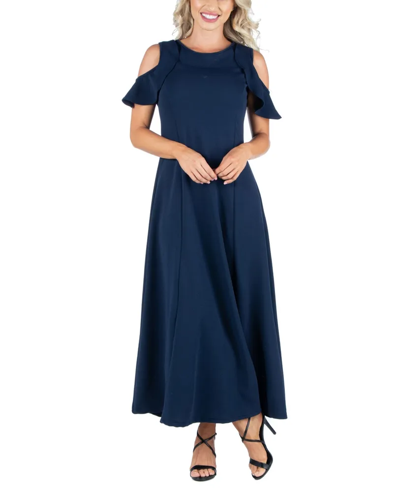 24seven Comfort Apparel Women's Ruffle Cold Shoulder A-Line Maxi