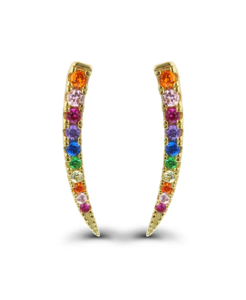 Multi Color Cubic Zirconia Graduated Ear Climbers Sterling Silver (Also 14k Gold Over Silver)