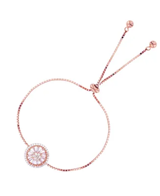 Cubic Zirconia Round and Baguette Wheel Adjustable Bolo Bracelet Sterling Silver (Also 14k Gold Over or Rose Silver)