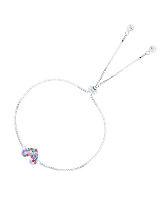 Cubic Zirconia Micro Pave Heart Adjustable Bolo Bracelet Sterling Silver (Also 14k Gold Over Silver)