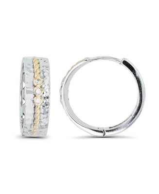 Macy's Cubic Zirconia Two-Tone Hammered and Rope Design Center Hoop Earrings