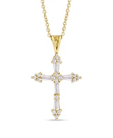 Cubic Zirconia Cross Pendant 18" Necklace Silver Plate or Gold