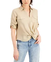 I.n.c. International Concepts Women's Linen Twist-Hem Blouse, Created for Macy's