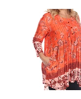 White Mark Women's Plus Size Victorian Print Tunic Top with Pockets