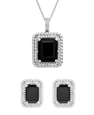 Onyx and Diamond (1/20 ct. t.w.) Box Set (Pendant & Earrings) in Sterling Silver