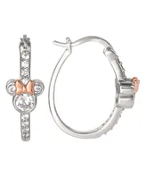 Minnie Mouse Cz Hoop Earrings in Sterling Silver and 18K Rose Gold Over Silver