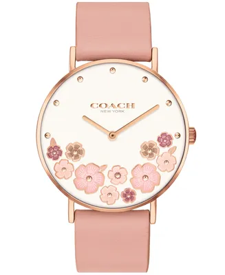 Coach Women's Perry Blush Leather Strap Tea Rose Watch 36mm