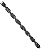 Men's Black Cubic Zirconia Cluster Link Bracelet in Black Ion-Plated Stainless Steel