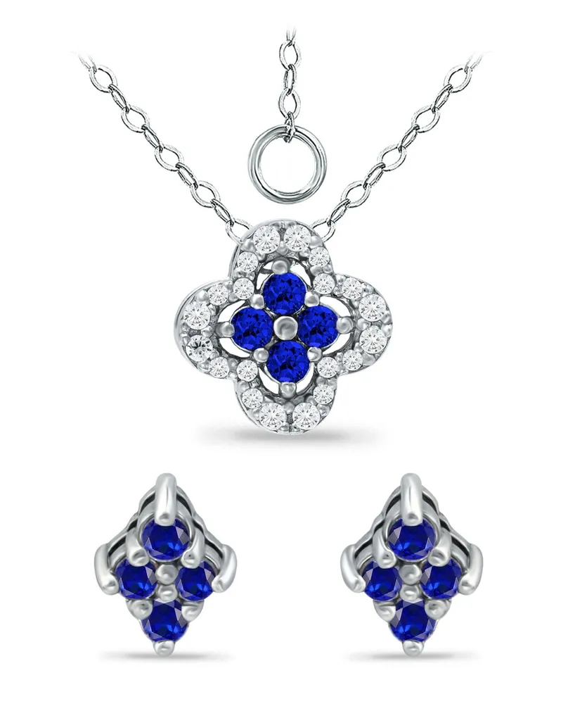 Giani Bernini Simulated Blue Sapphire and Cubic Zirconia Clover Pendant and Earring Set, 3 Piece