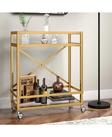 Wilson Bar Cart with Clear Glass Shelves