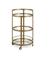 Hause Round Bar Cart with Mirrored Shelf