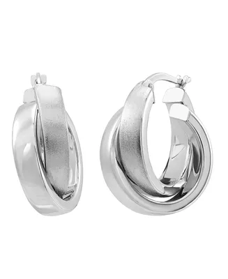 Polished Crossover Hoop Earrings in 14K White Gold, 15mm