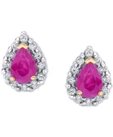 Ruby (1 ct. t.w.) & Diamond (1/4 ct. t.w.) Teardrop Stud Earrings in 14k Gold