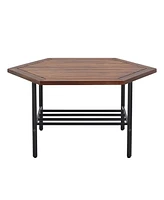 Modern Wood and Metal Outdoor Hexagon Coffee Table