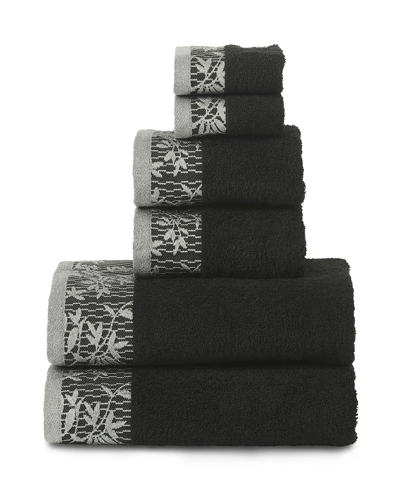 Superior Wisteria Floral Embroidered Jacquard Border Cotton 6 Piece Bath Towel Set