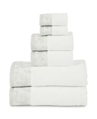 Superior Wisteria Floral Embroidered Jacquard Border Cotton Towel Set, 6 Piece