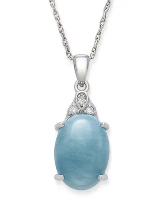 Milky Aquamarine and Diamond Accent 18" Pendant Necklace in Sterling Silver