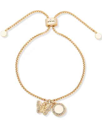 Dkny Gold-Tone Butterfly Pave Charm Slider Bracelet