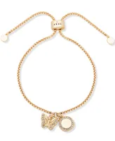 Dkny Gold-Tone Butterfly Pave Charm Slider Bracelet
