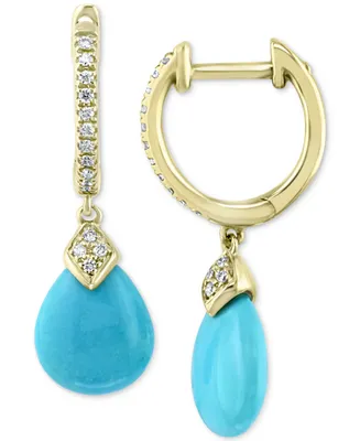 Effy Diamond (1/10 ct. t.w.) & Turquoise (10 x 8mm) Drop Earrings In 14k Gold