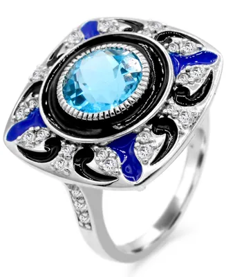 Women's Blue Topaz (2 1/4 ct.t.w.) and Enamel Ring in Sterling Silver