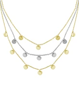 And Now This Triple Row Chain 16+2in Necklace with Disc Drops in Gold Plate or Two Tone Silver Plate