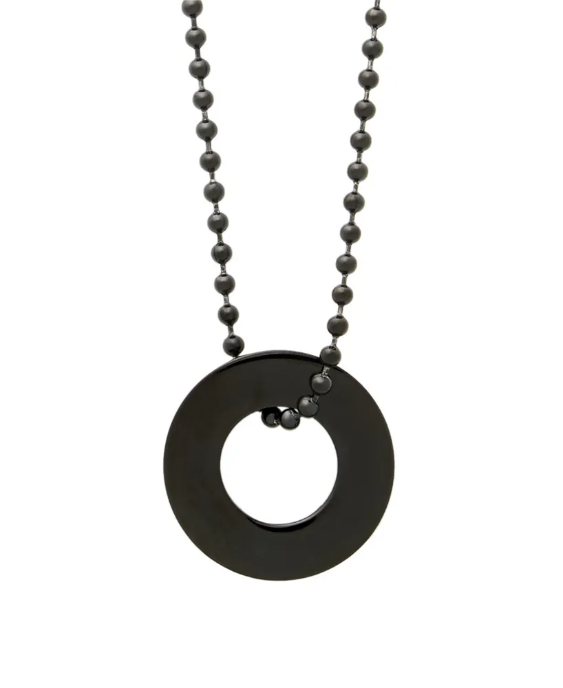 Men's Black Plated Stainless Steel Circle Pendant Necklace