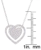 Cubic Zirconia Double Heart Necklace 18" in Silver Plate