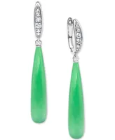 Dyed Green Jade & White Zircon (7/8 ct. t.w.) Briolette Drop Earrings in Sterling Silver