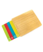 Bamboo Cutting Board and 4 Multi-Colored Inserts Set, 5 Piece